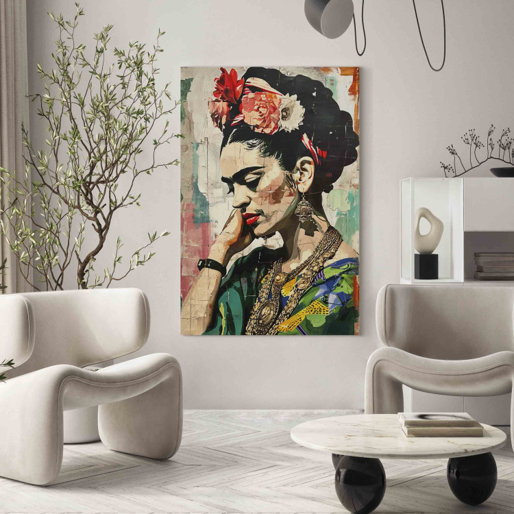 Large canvas print Frida Kahlo - A Colorful Portrait of a Woman on a Cracked Wall [Large Format] 152218 additionalImage 5