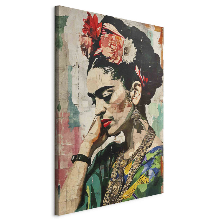 Large canvas print Frida Kahlo - A Colorful Portrait of a Woman on a Cracked Wall [Large Format] 152218 additionalImage 3