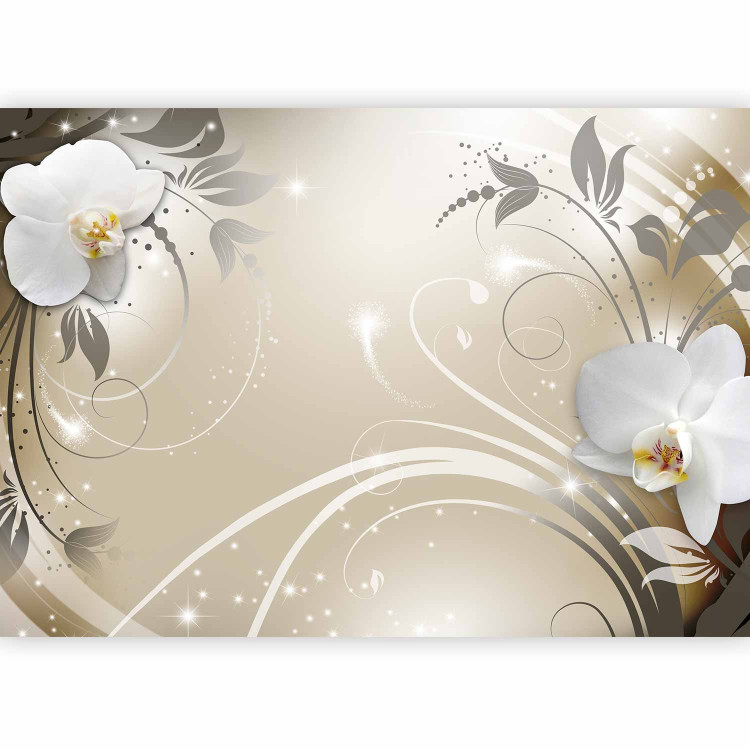 Photo Wallpaper Floral Abstraction - white orchid flowers with silver ornaments 59718 additionalImage 1