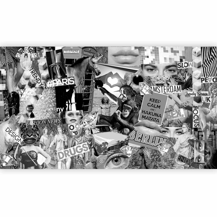 Wall Mural Street art - black and white collage with captions in English and characters 90018 additionalImage 1