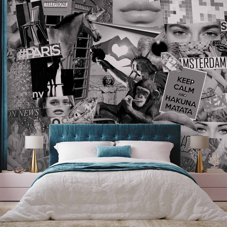 Wall Mural Street art - black and white collage with captions in English and characters 90018 additionalImage 2