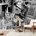 Wall Mural Street art - black and white collage with captions in English and characters 90018
