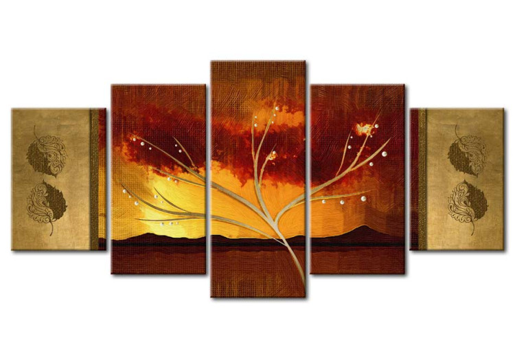 Canvas Art Print Autumn Whisper (5-piece) - Artistic Tree and Plant Ornaments 92718