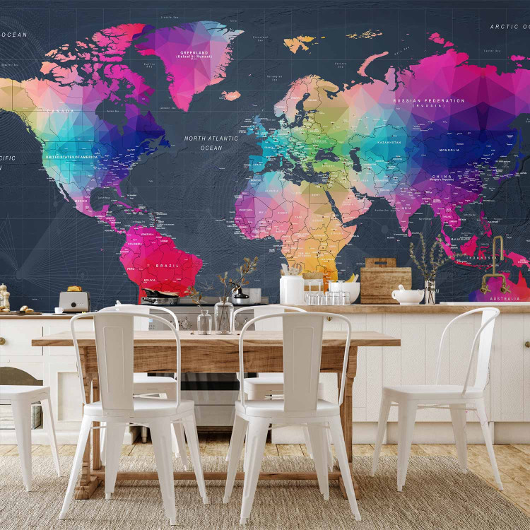 Photo Wallpaper Coloured world map - geometric outline with inscriptions in English 95018 additionalImage 6