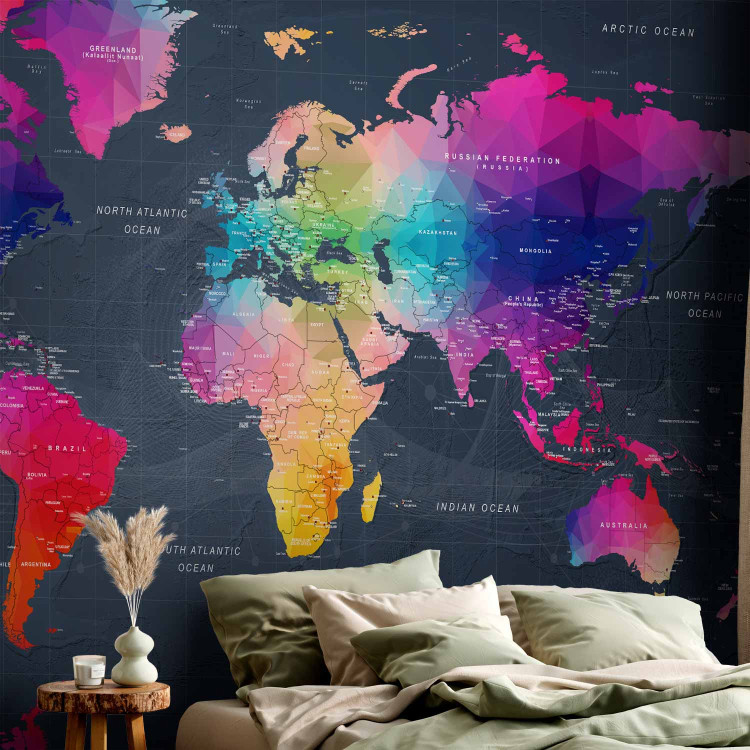 Photo Wallpaper Coloured world map - geometric outline with inscriptions in English 95018 additionalImage 2