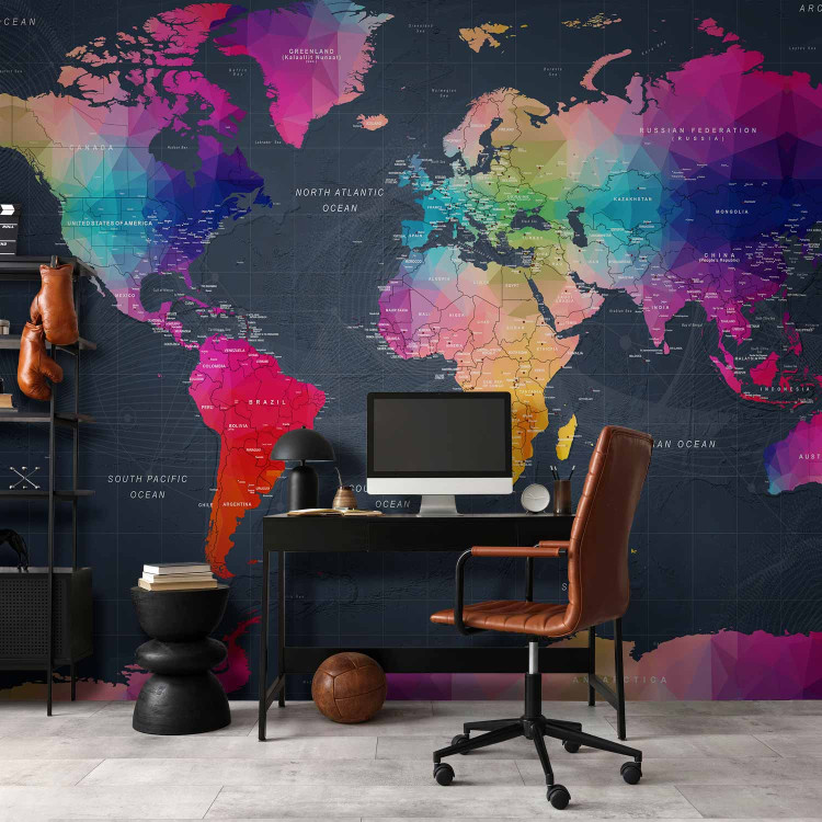 Photo Wallpaper Coloured world map - geometric outline with inscriptions in English 95018 additionalImage 4