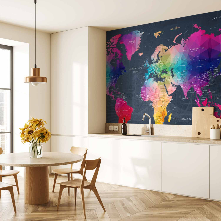 Photo Wallpaper Coloured world map - geometric outline with inscriptions in English 95018 additionalImage 7
