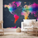 Photo Wallpaper Coloured world map - geometric outline with inscriptions in English 95018
