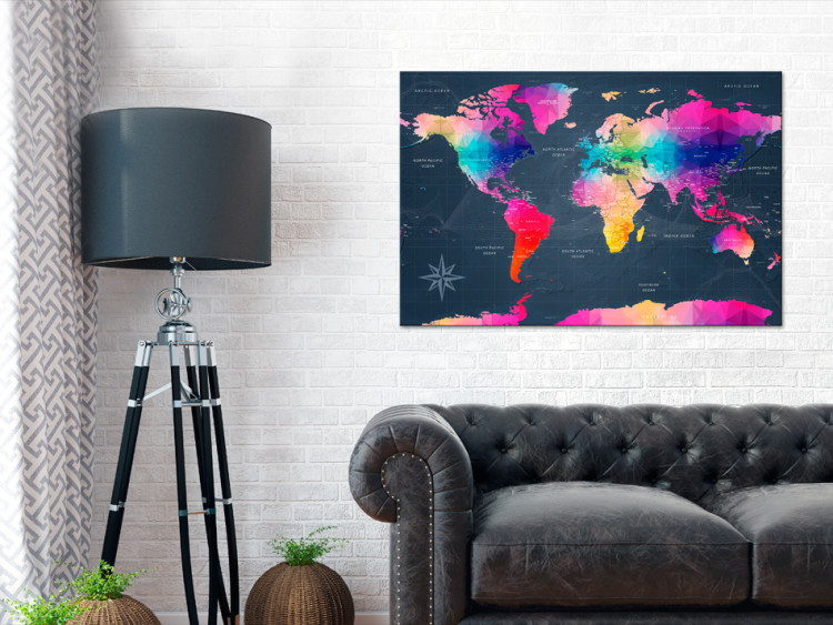 Canvas Print Geometric Continents (1-part) - Colorful World Map and Inscriptions 95918 additionalImage 3