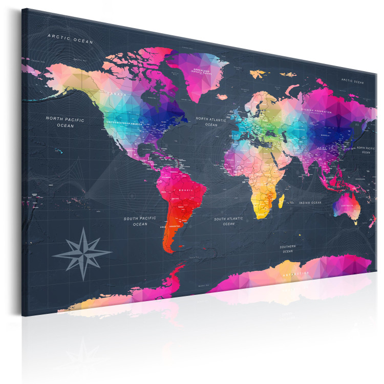 Canvas Print Geometric Continents (1-part) - Colorful World Map and Inscriptions 95918 additionalImage 2