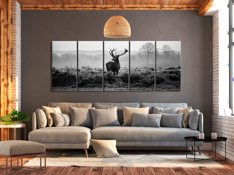 Canvas Runnig deer - the figure of an animal on a field in shades of gray 105928 additionalImage 3