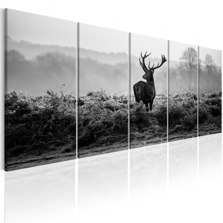 Canvas Runnig deer - the figure of an animal on a field in shades of gray 105928 additionalImage 2