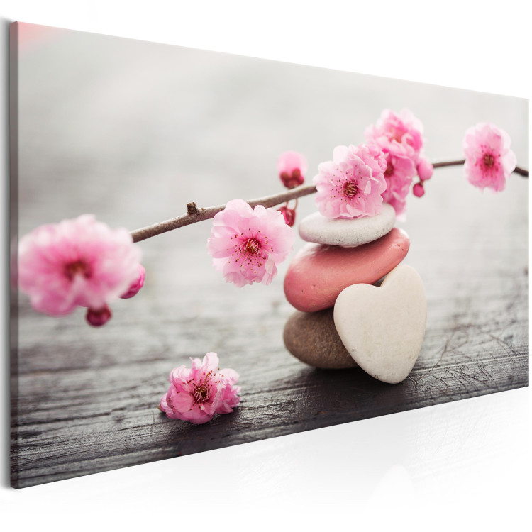 Canvas Art Print Tricolor Pebbles (1-part) Wide - Oriental Cherry Blossom 107228 additionalImage 2
