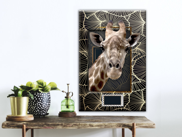 Canvas Print Giraffe Portrait (1-part) - Animal Against Textured Pattern Background 116428 additionalImage 3