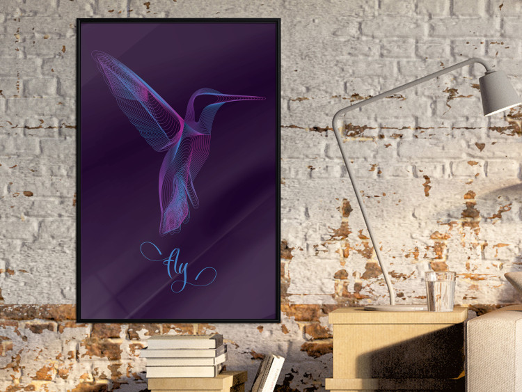 Wall Poster Purple Hummingbird - dark abstraction with bird and English text 117228 additionalImage 3