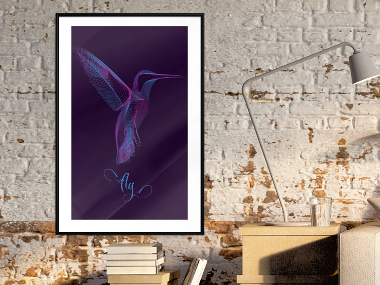 Wall Poster Purple Hummingbird - dark abstraction with bird and English text 117228 additionalImage 4