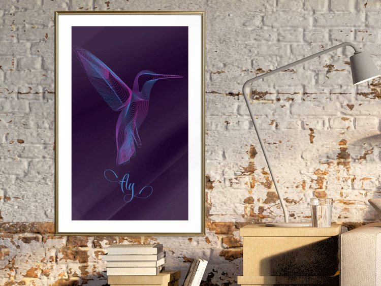 Wall Poster Purple Hummingbird - dark abstraction with bird and English text 117228 additionalImage 13