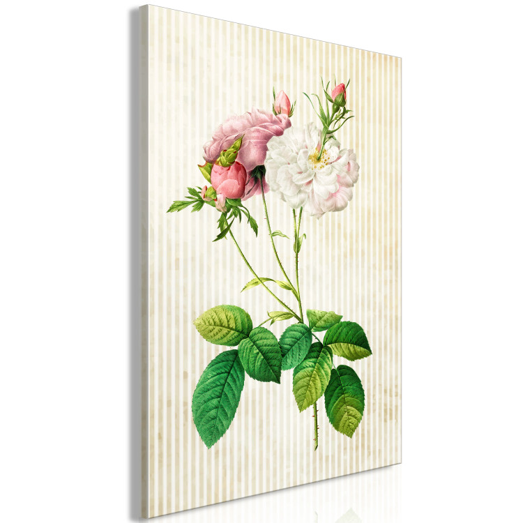 Canvas Print Nature in Retro Mood (1-part) - Flowers on Brown Stripes 117328 additionalImage 2