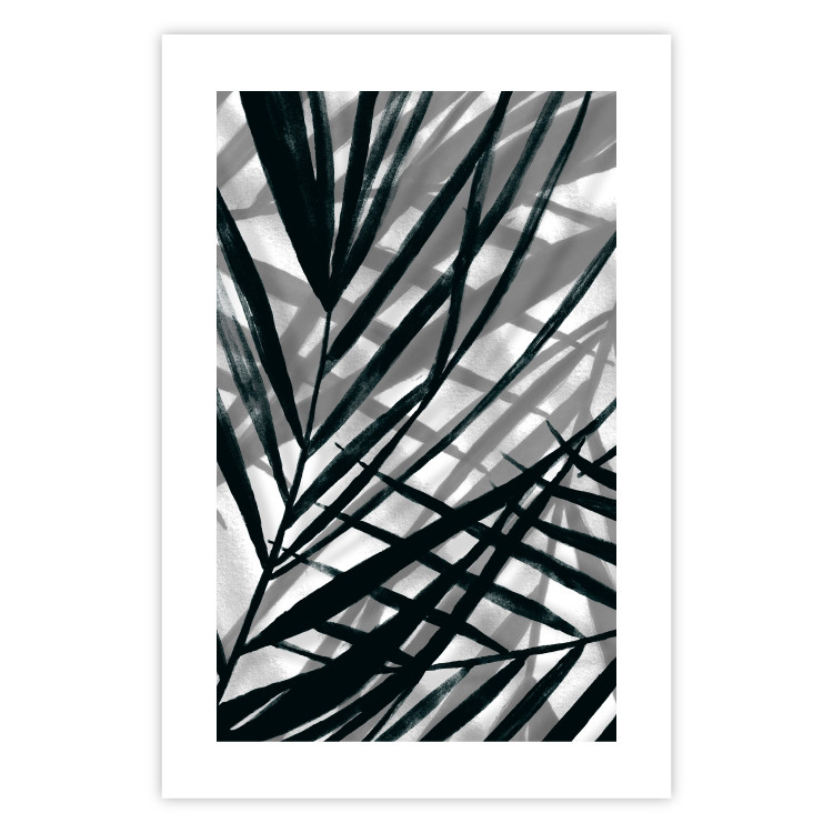 Poster In the Shade of Leaves - black and white leaves casting shadows on a white wall 122628 additionalImage 18