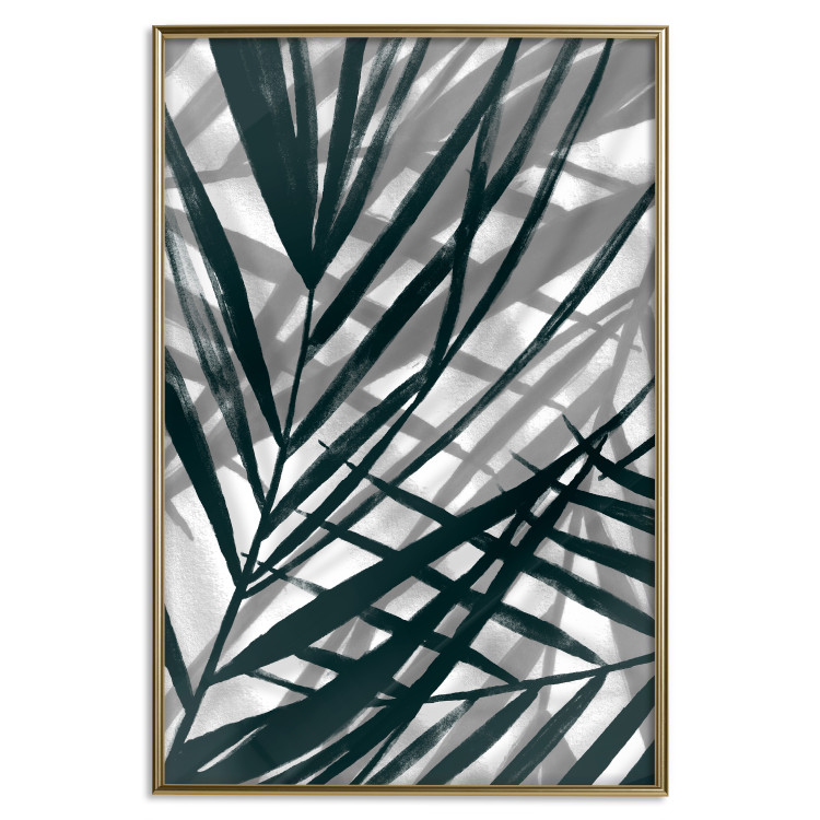 Poster In the Shade of Leaves - black and white leaves casting shadows on a white wall 122628 additionalImage 14