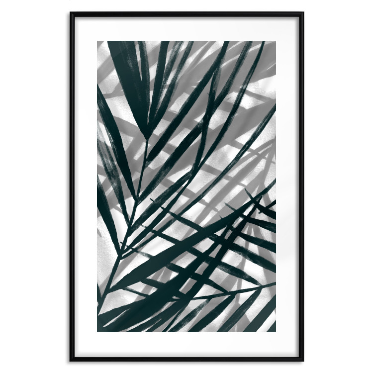 Poster In the Shade of Leaves - black and white leaves casting shadows on a white wall 122628 additionalImage 16