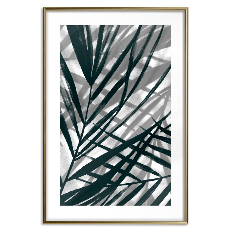 Poster In the Shade of Leaves - black and white leaves casting shadows on a white wall 122628 additionalImage 17