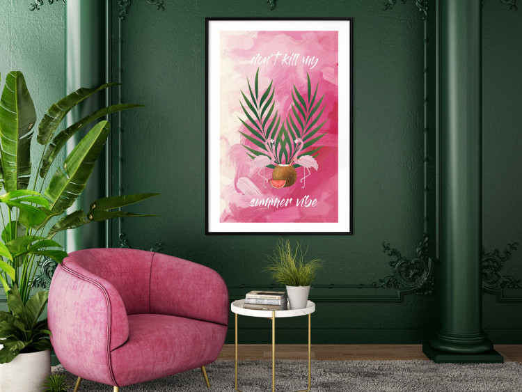 Poster Don't Kill My Summer Vibe - white text and flamingos on a pink background 123028 additionalImage 6