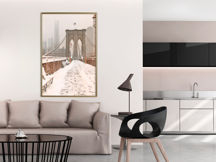 Poster Sepia Brooklyn Bridge - architecture in wintry and misty scenery 123828 additionalImage 5