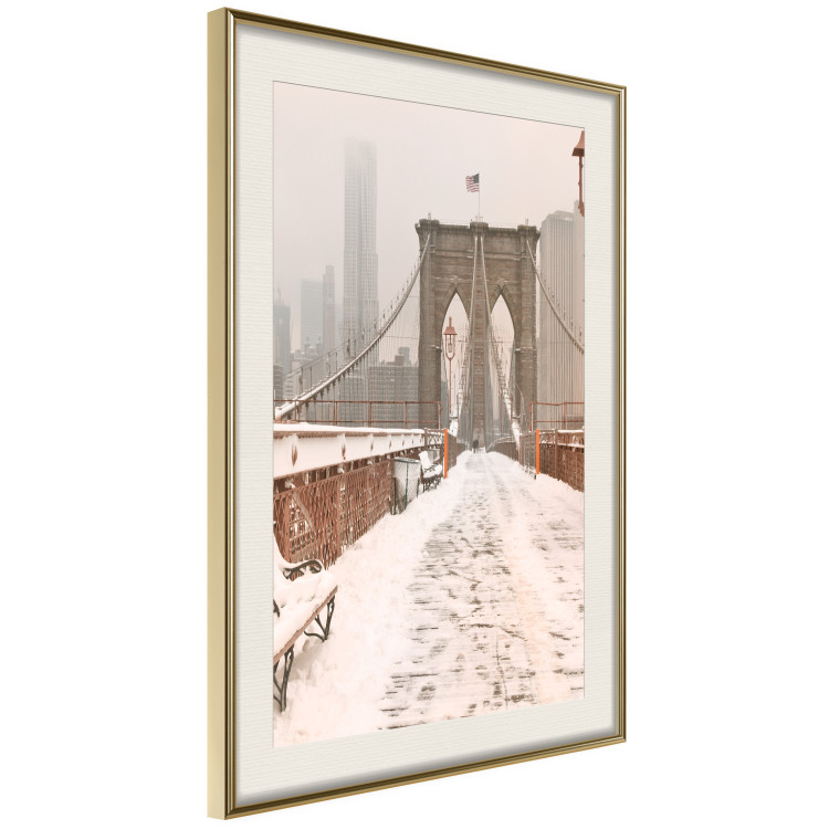 Poster Sepia Brooklyn Bridge - architecture in wintry and misty scenery 123828 additionalImage 2