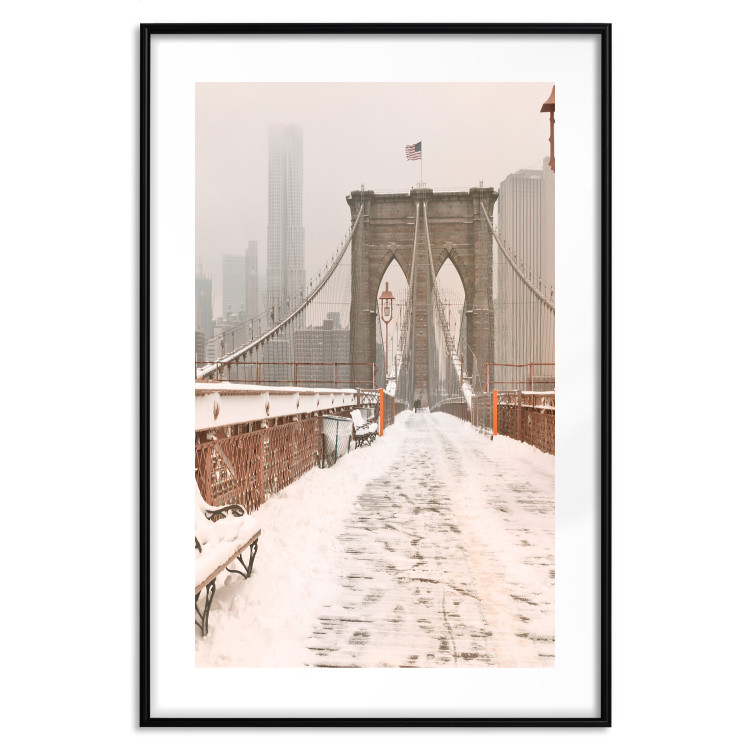Poster Sepia Brooklyn Bridge - architecture in wintry and misty scenery 123828 additionalImage 25