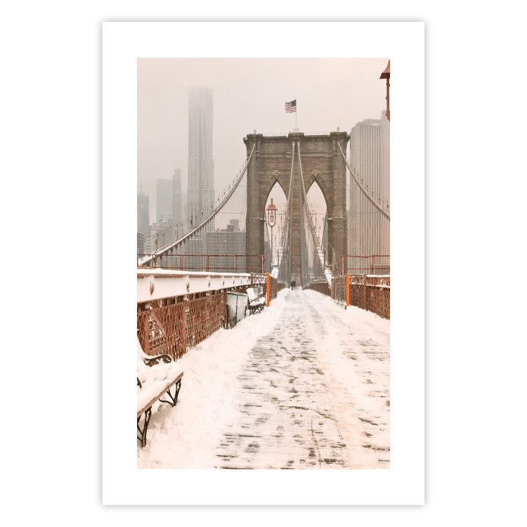 Poster Sepia Brooklyn Bridge - architecture in wintry and misty scenery 123828 additionalImage 15