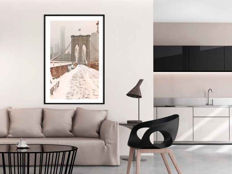 Poster Sepia Brooklyn Bridge - architecture in wintry and misty scenery 123828 additionalImage 6