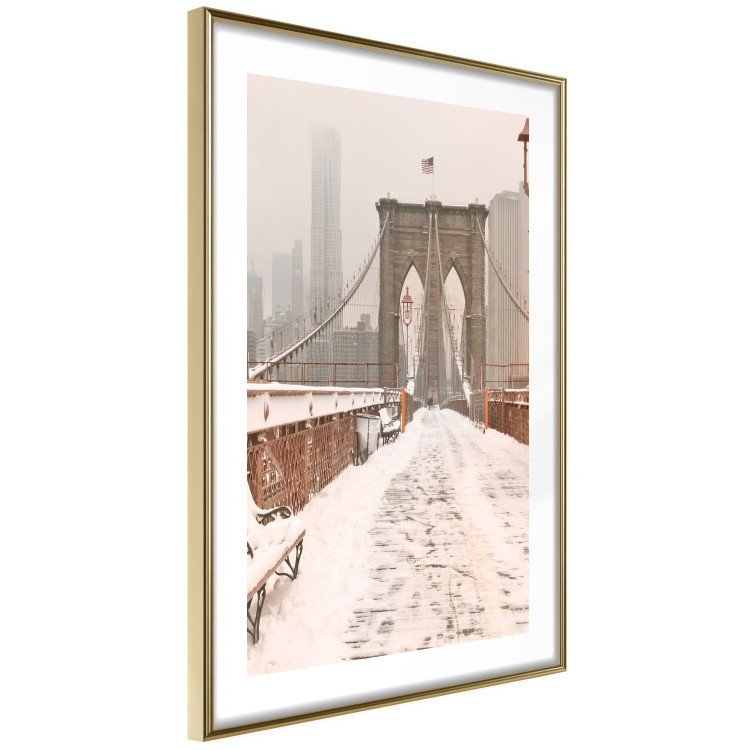 Poster Sepia Brooklyn Bridge - architecture in wintry and misty scenery 123828 additionalImage 8