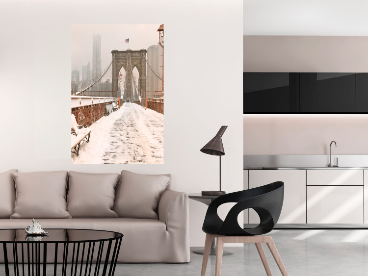 Poster Sepia Brooklyn Bridge - architecture in wintry and misty scenery 123828 additionalImage 17