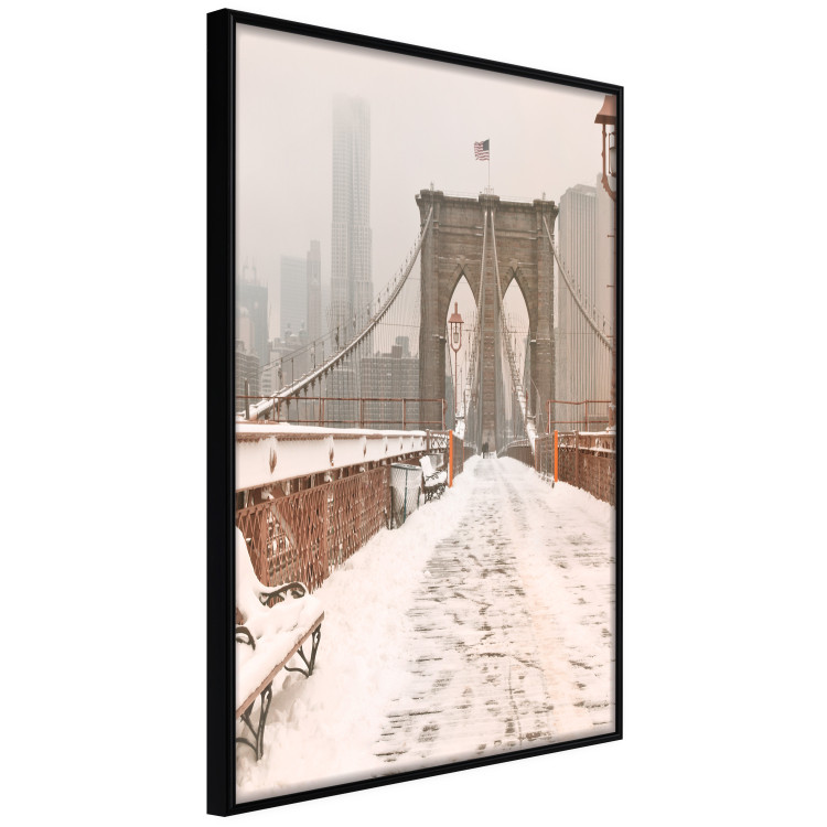 Poster Sepia Brooklyn Bridge - architecture in wintry and misty scenery 123828 additionalImage 12