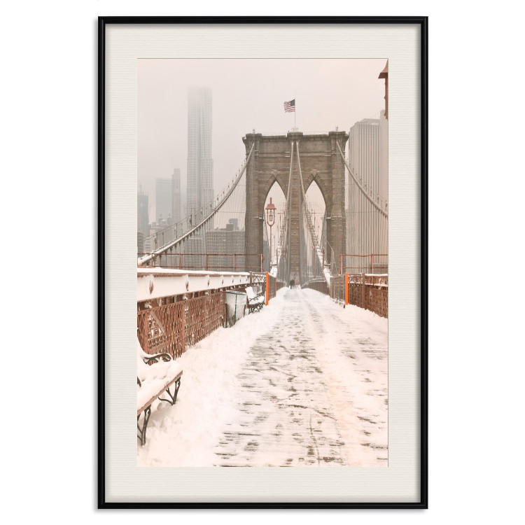 Poster Sepia Brooklyn Bridge - architecture in wintry and misty scenery 123828 additionalImage 24
