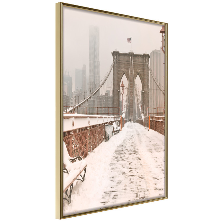 Poster Sepia Brooklyn Bridge - architecture in wintry and misty scenery 123828 additionalImage 14