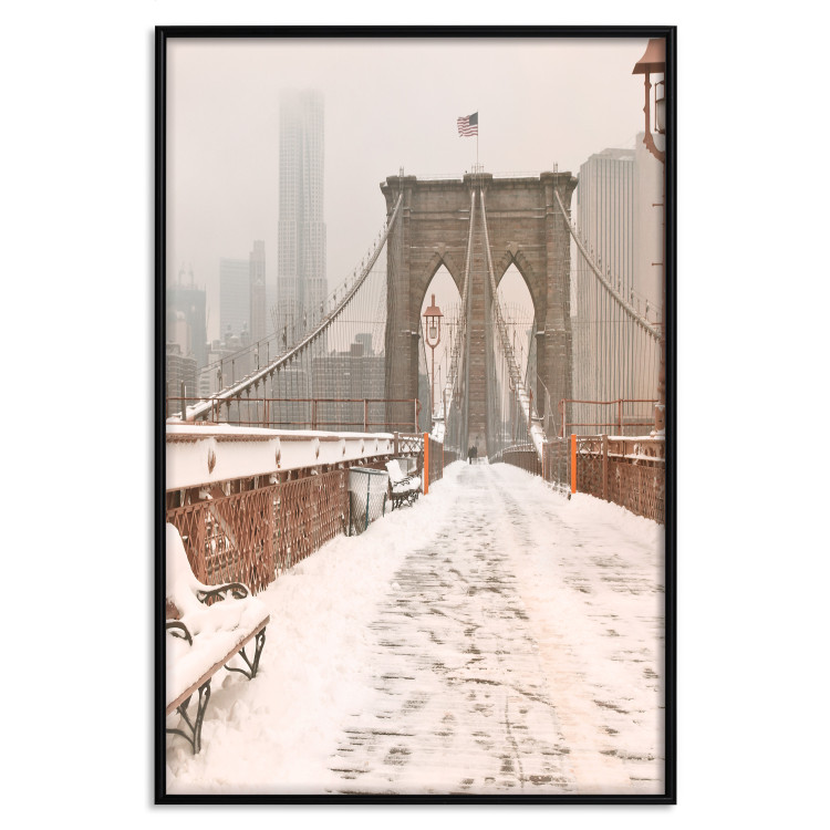 Poster Sepia Brooklyn Bridge - architecture in wintry and misty scenery 123828 additionalImage 16