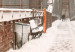 Poster Sepia Brooklyn Bridge - architecture in wintry and misty scenery 123828 additionalThumb 11
