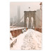 Poster Sepia Brooklyn Bridge - architecture in wintry and misty scenery 123828