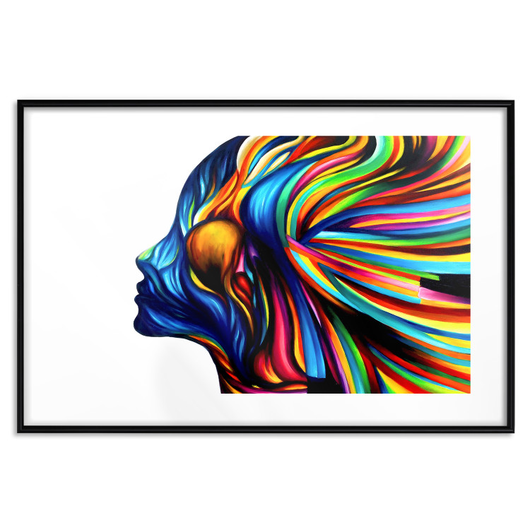 Poster Rainbow Hair - abstract and colorful silhouette of a woman on a white background 127328 additionalImage 15
