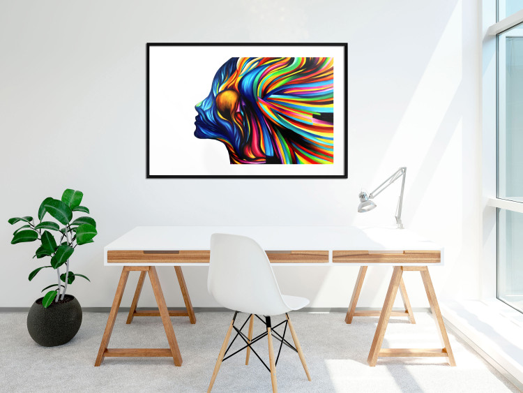 Poster Rainbow Hair - abstract and colorful silhouette of a woman on a white background 127328 additionalImage 18