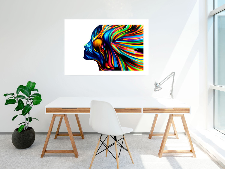 Poster Rainbow Hair - abstract and colorful silhouette of a woman on a white background 127328 additionalImage 3
