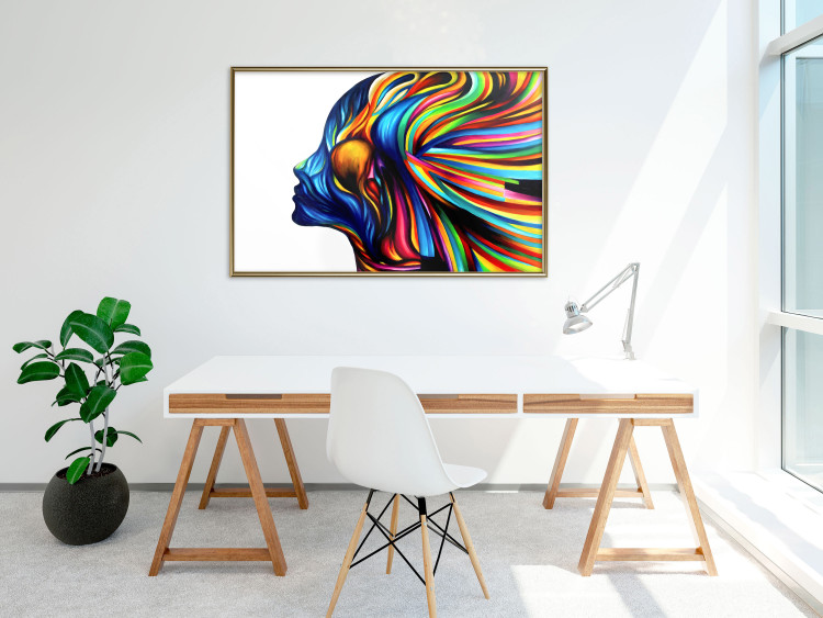 Poster Rainbow Hair - abstract and colorful silhouette of a woman on a white background 127328 additionalImage 5