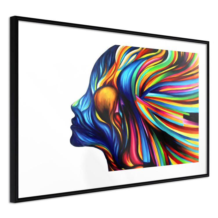 Poster Rainbow Hair - abstract and colorful silhouette of a woman on a white background 127328 additionalImage 6