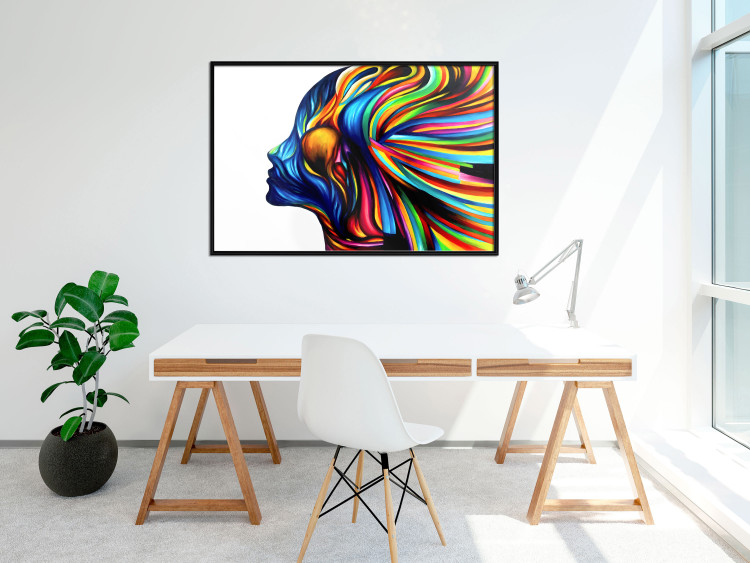 Poster Rainbow Hair - abstract and colorful silhouette of a woman on a white background 127328 additionalImage 4