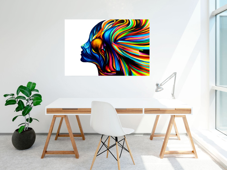 Poster Rainbow Hair - abstract and colorful silhouette of a woman on a white background 127328 additionalImage 2