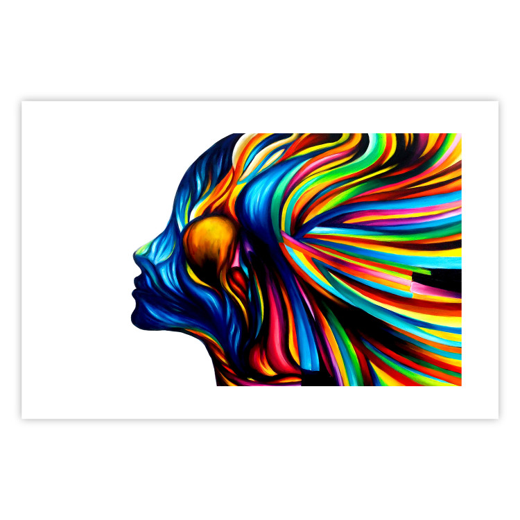 Poster Rainbow Hair - abstract and colorful silhouette of a woman on a white background 127328 additionalImage 19