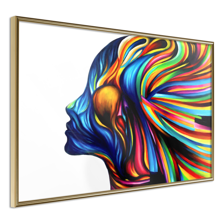 Poster Rainbow Hair - abstract and colorful silhouette of a woman on a white background 127328 additionalImage 12