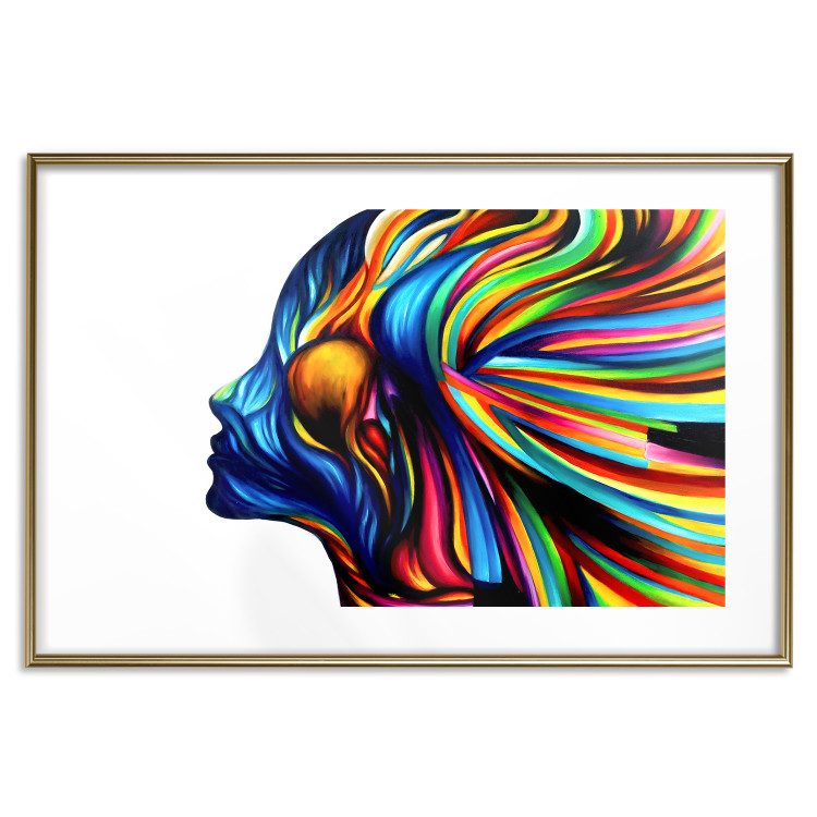 Poster Rainbow Hair - abstract and colorful silhouette of a woman on a white background 127328 additionalImage 14